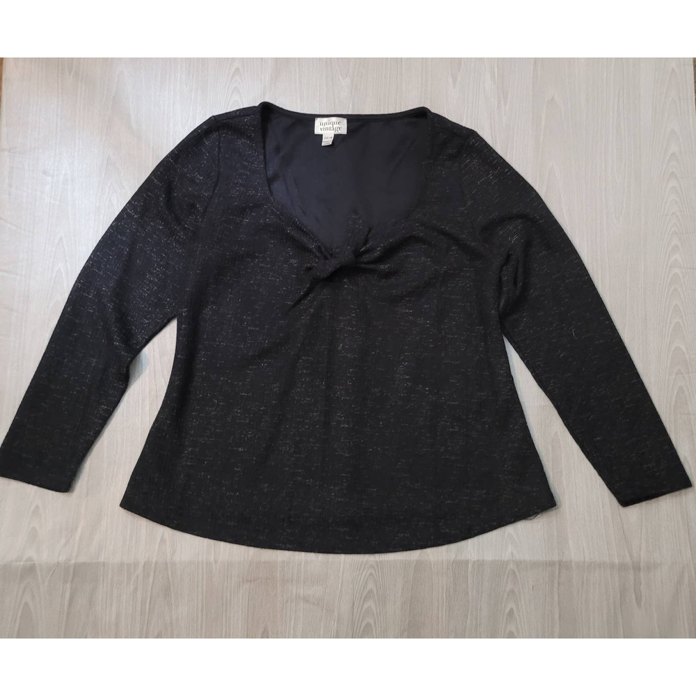 Unique Vintage V-Neck Bow Metallic Sweater -Size: 2x / 18